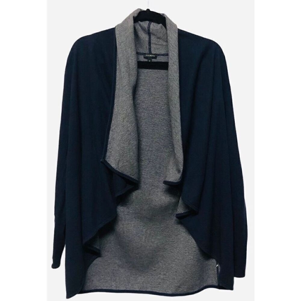 Talbots Blue Gray Open‎ Front Drape Cardigan Sweater Size Medium
